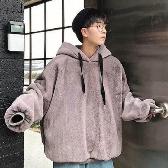 Kordelzug Lange Ärmel Elastische Bündchen Dick Warm Pullover Hoodie Herbst Winter Einfarbige Beidseitige Plüsch Unisex Kapuzenpullover