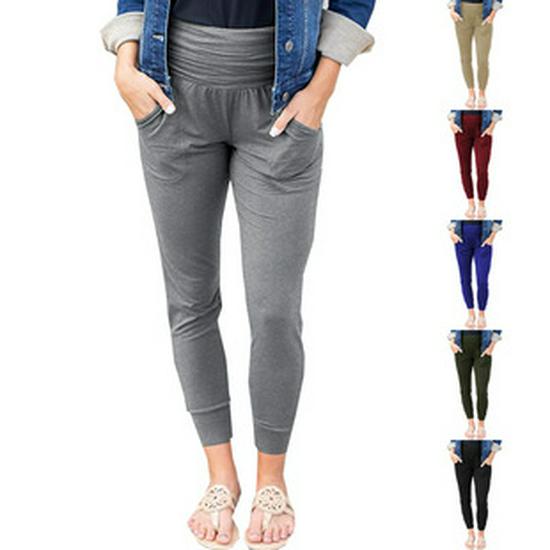 Pantaloni Casual Donna Autunno/Inverno 2026 Colore Unico Bottoni Micro-Svasati