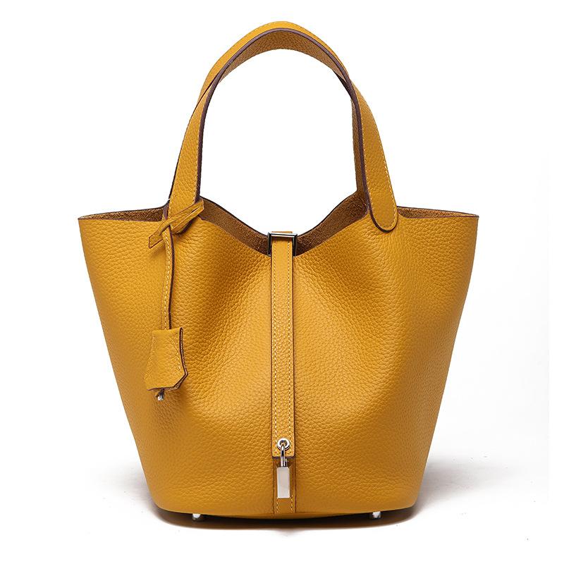 [New] High-quality First-layer Cowhide Niche Vegetable Basket Handbag Female, Genuine Leather Large-capacity High-end Bucket Bag