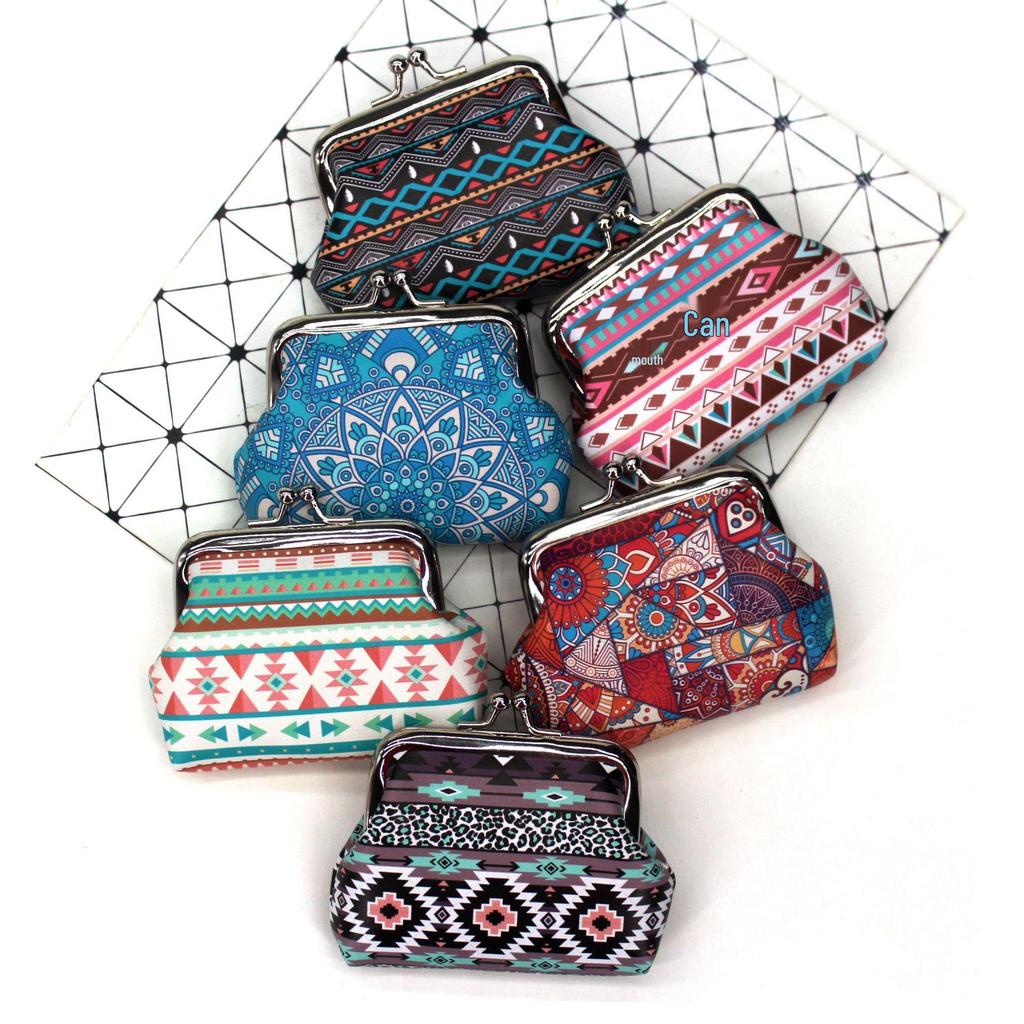 Retro Ethnic Print Women's Clasp Coin Purse - Little Girl Handheld Wallet