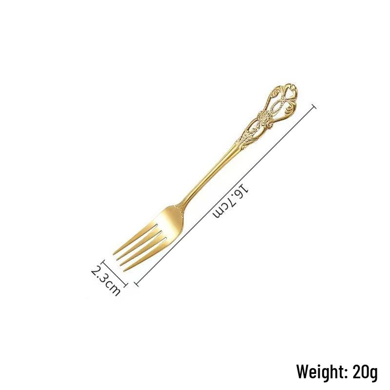 Royal Court Stainless Steel Retro Embossed Cutlery Set: Knife, Fork, Spoon, Steak Knife, Dessert Spoon.