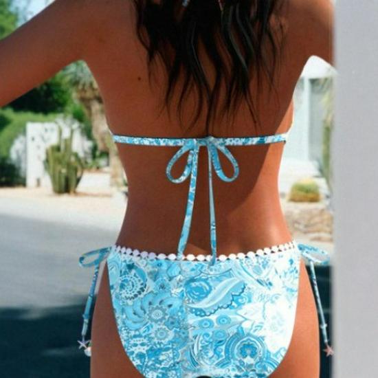 European & American Sexy Tie-Up Print Bikini Set