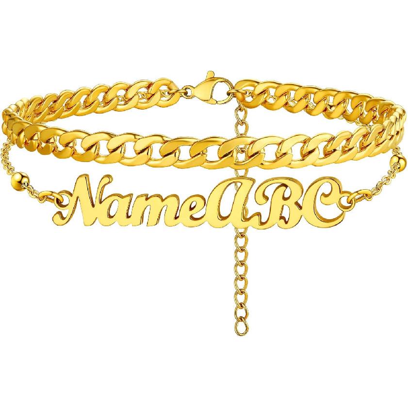 PROSTEEL Alla moda Design Manette/Testo Personalizzato Cavigliera da Donna, Cavigliera in Acciaio Inossidabile 316L, colore Argento/Oro/Nero,Basso