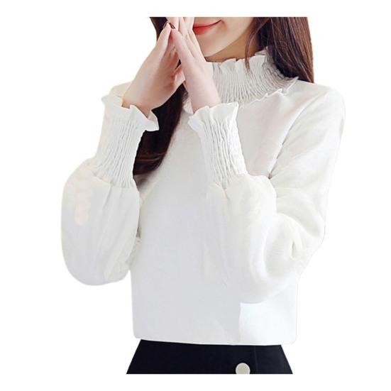 

Модная женская осенняя однотонная теплая блузка с длинным рукавом и высоким воротником L белый