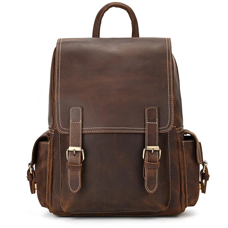 

High Qaulity Genuine Leather Backpack Travelling Men s Retro Fashion 14 Inch Laptop Bagpack Daypack Schoolbag Men Women Gift Bag коричневий
