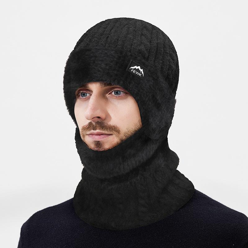 Winter Thick Wool Scarf Two-Piece Set Cold-Proof Warm Velvet Knitted Hat