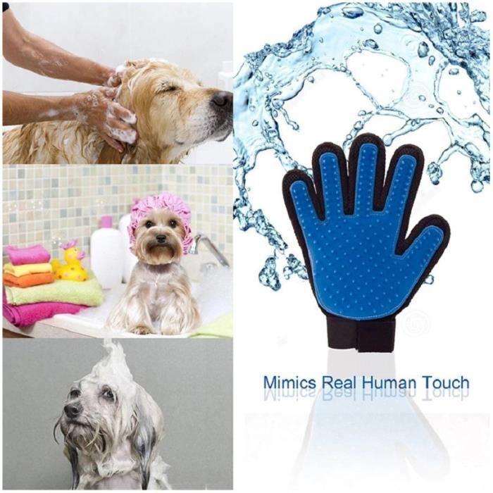 Gant de toilettage - Soin Animaux - 5 Doigts - Silicone - Bleu - Massage Agréable