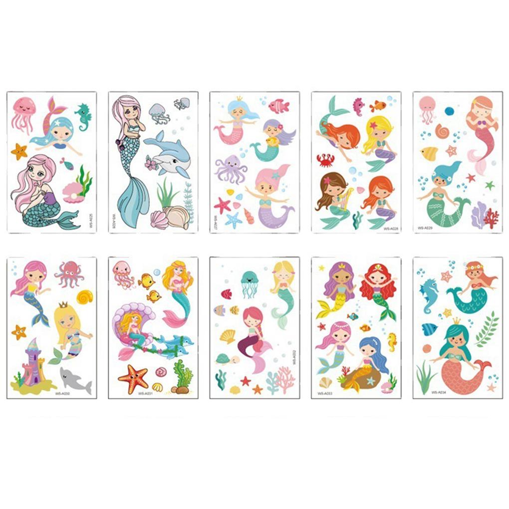 10 Sheets Cartoon Tattoos Stickers Printed Girls Ski Decal Adorable Temporary Sticker Body Ornament Dressing Decor Set
