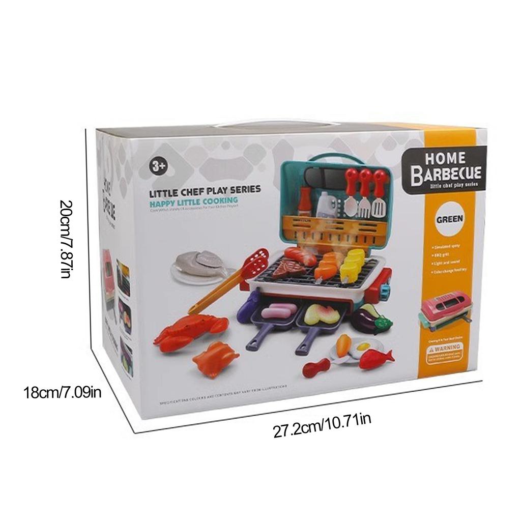 Kids Simulated Barbecue BBQ Grill Playset with Spray Light and Sound Pretend Play Kitchen Cooking Toy BBQ Educational Toys