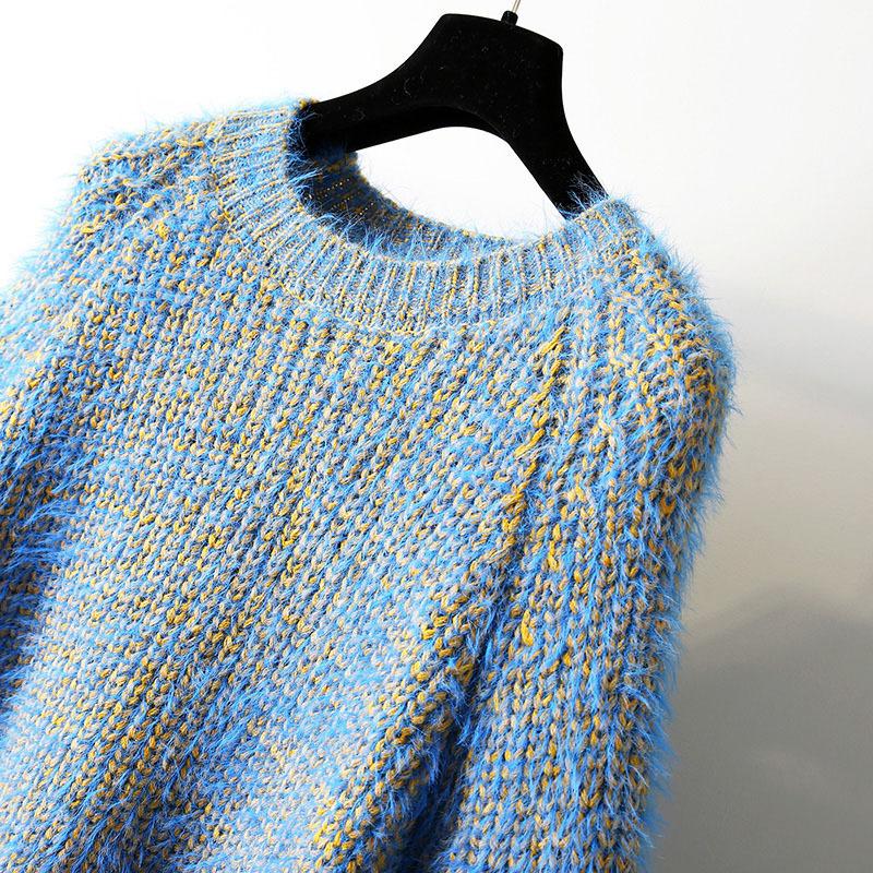 Autumn and Winter Pullover Sweater for Women Loose and Fashionable Thick Blue Knit Sweater for Women
