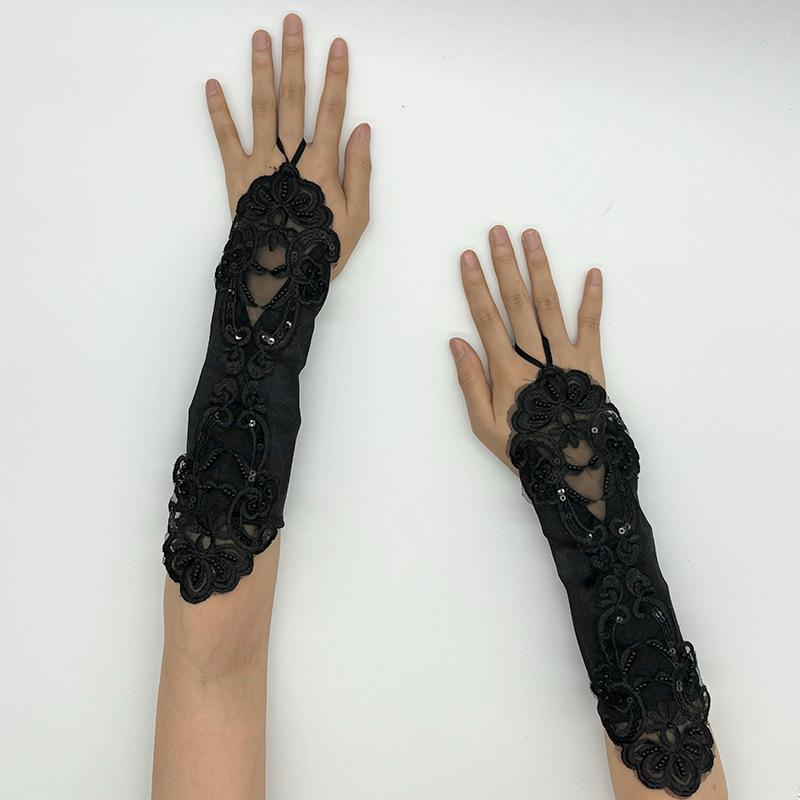 Wedding Etiquette Hook Finger Embroidery Gloves White Arm Covering Bridal Gloves Etiquette Dress Gloves