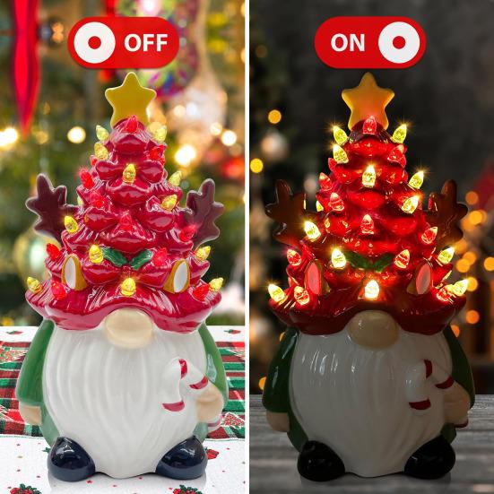Lighted Christmas Gnome Tree Small Resin Faceless Old Man Christmas Tree Decoration for Holiday