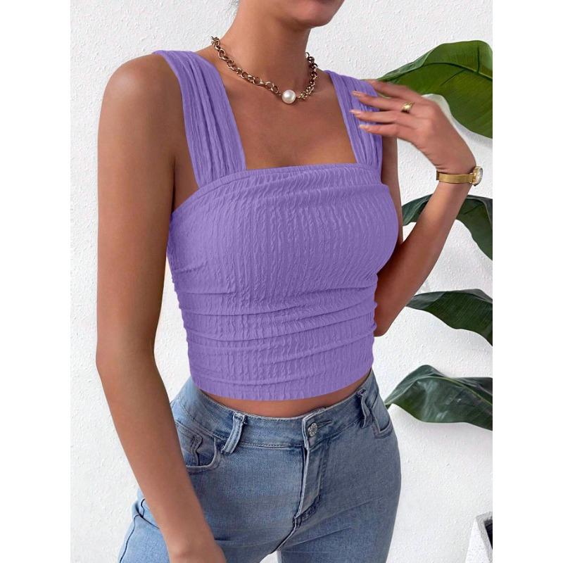 Spring and Summer Fashion Sleeveless Crop Top Square Neck Shoulder Strap Women's Vests
