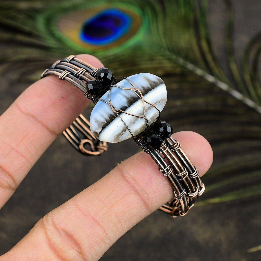 Owyhee Opal Handmade Copper Wire Wrap Cuff Bangle Adjustable g3R23