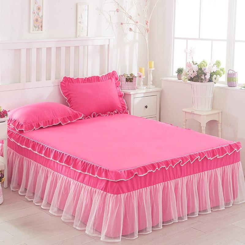 

Premium Elegant Princess Style Lace Bed Skirt Wear-Resistant Mattress Protector Anti-Slip Fitted Bed Cover for Single Double Bed 1PC-99X190CM(Twin) роза розовый
