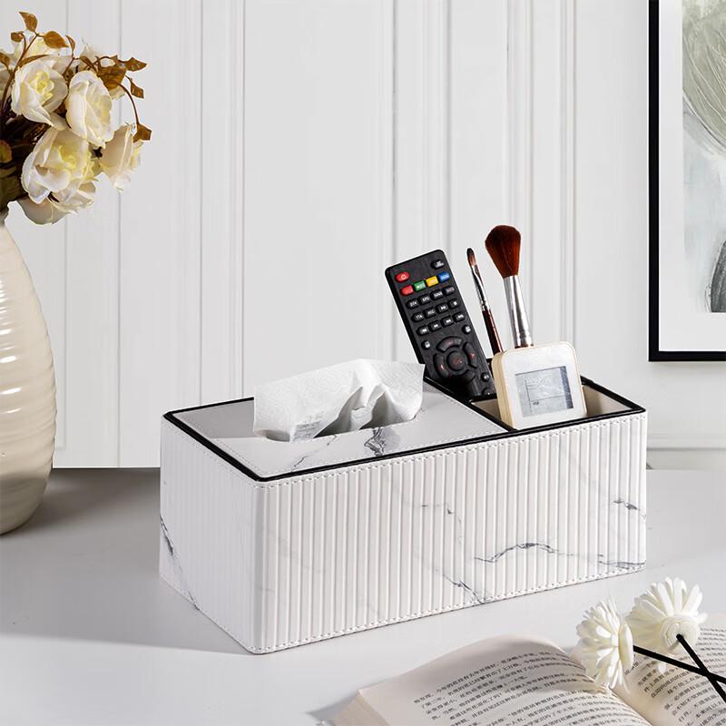 Marble Pattern Tissue Box with Remote Control Holder
