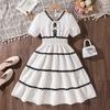 Children's Fashion V-neck Short-sleeved Bow Dress, Elegant White Princess Dress for Girls Spring and Summer