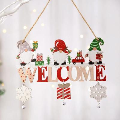 Drevené závesné ozdoby Gnome Santa Claus 2024 Veselé vianočné ozdoby na domáce dvere Prívesky na vianočný stromček Navidad Nový rok