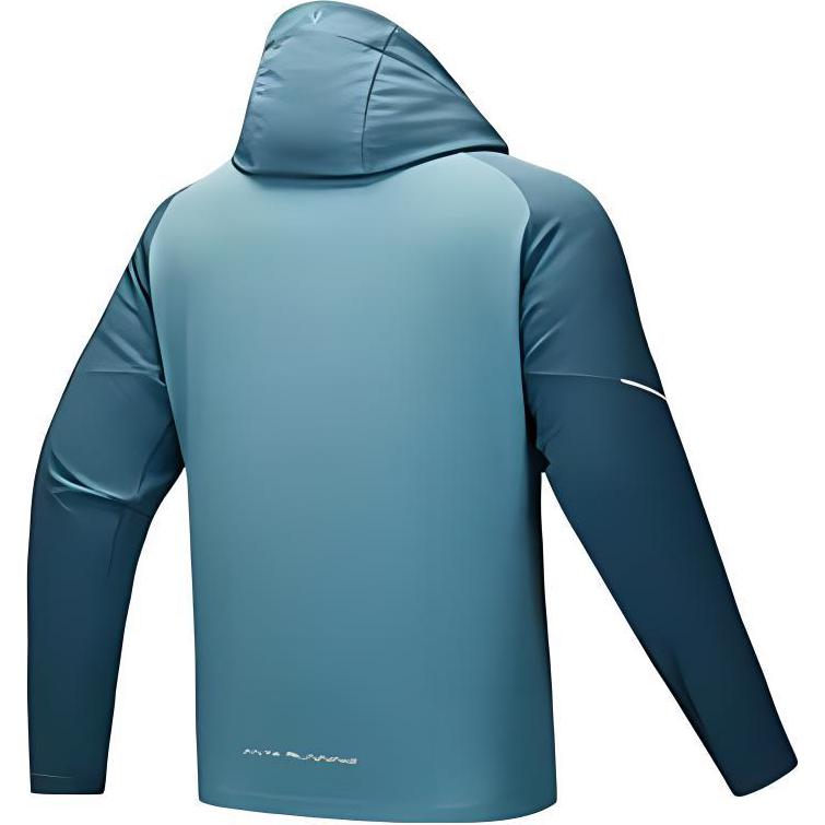 Anta Running Series Logo Woven Hooded Zip-Up Long Sleeve Jacket Men jackets Silk-Blue-Green 952445601-1