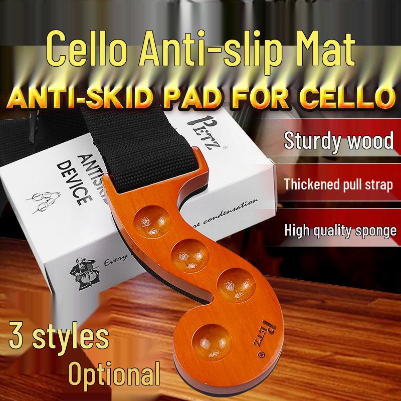 PETZ Solid Wood Cello Anti-Slip Mat with Strap - Musical Instrument Accessory