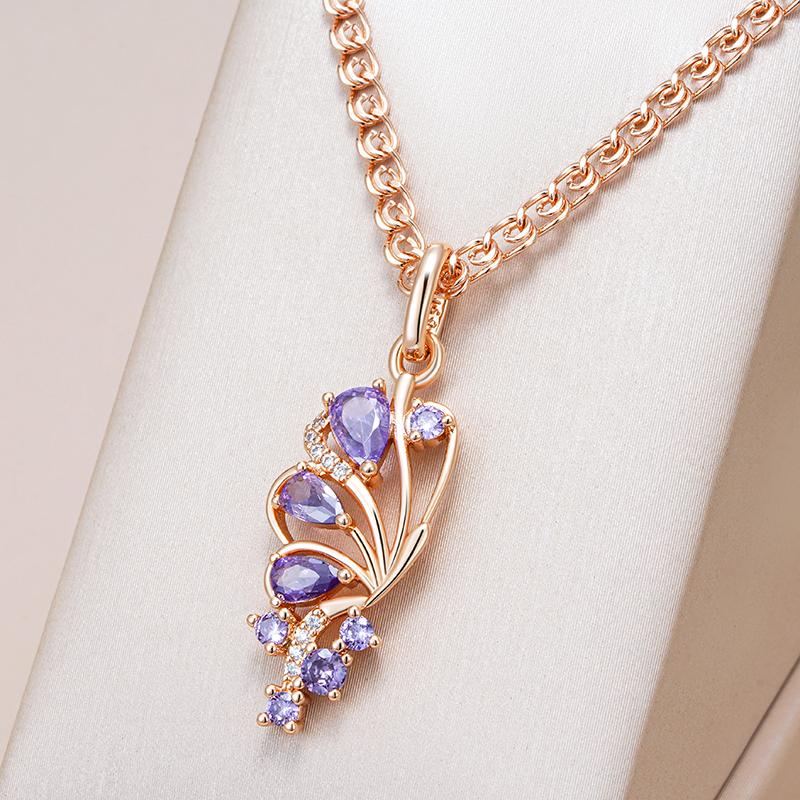 Shiny Purple Natural Zircon Butterfly Pendant Necklace For Women Trend  Rose Gold Color Daily Party Fine Jewelry