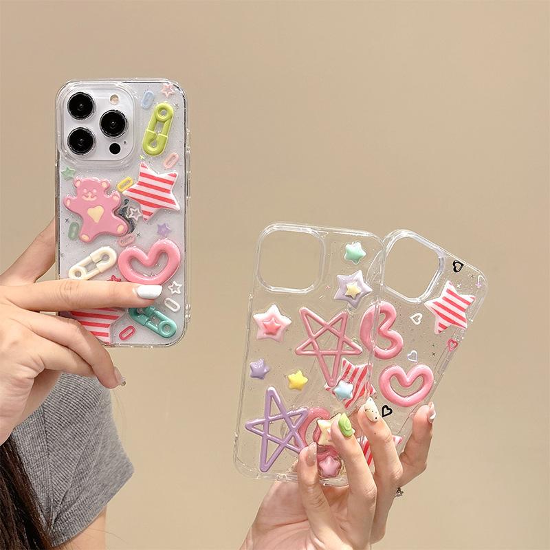 Glitter Glue Five-pointed Star Mobile Phone Case for IPhone16pro Love for Apple 15plus Transparent 17