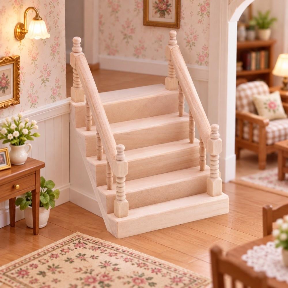 Delicate Miniature Handrail Staircase Wooden Dollhouse Stairs Mini Furniture Stair Mini House