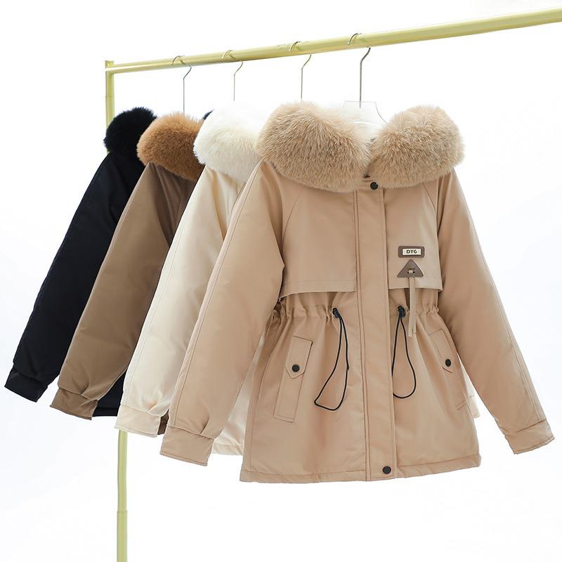 Thickened pie overcomes schoolgirl winter new waist and thin hooded big fur collar warm cotton-padded jacket