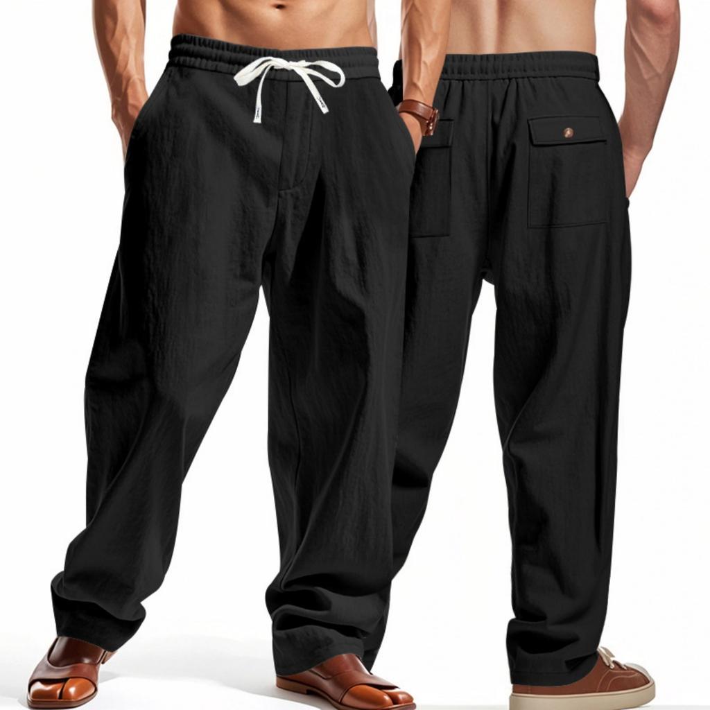 Men's Casual Relaxed Fit Linen Pants with Drawstring Waist Lightweight Breathable Summer Trousers for Beach & Everyday Wear