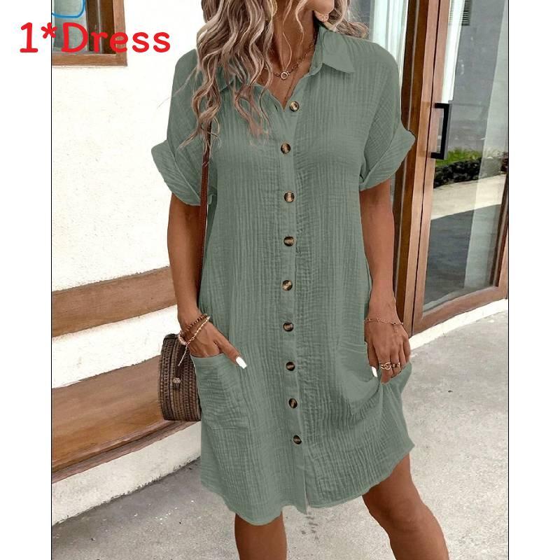 Polyester A Line Dress With Button Details For Casual Summer Wear