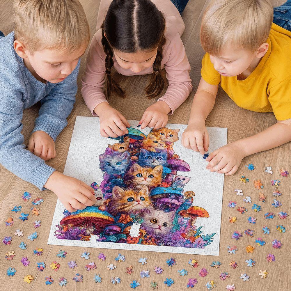 Cute Mushroom Adult Wooden Puzzle Animal Pattern Cat Wooden Jigsaw Cat Puzzle Friends Gift