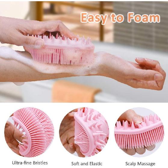 Exfoliating Silicone Body Scrubber for Shower, 2 In 1 Silicone Bath and Shampoo Brush for Gentle Scrub Skin Exfoliation