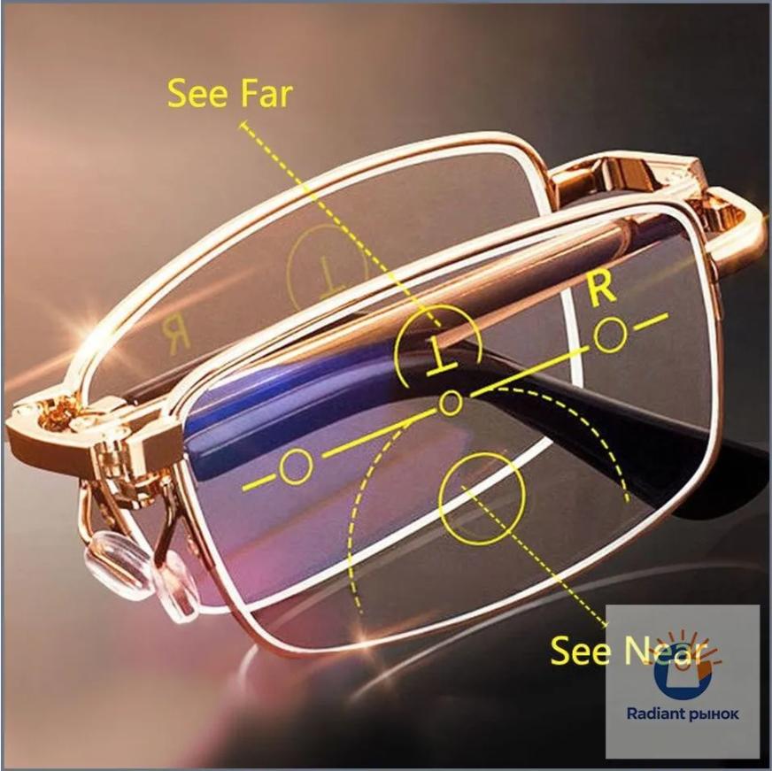 Folding Multifocus Reading Glasses with Blue Light Protection for Near and Far Vision Portable Design with Protective Case