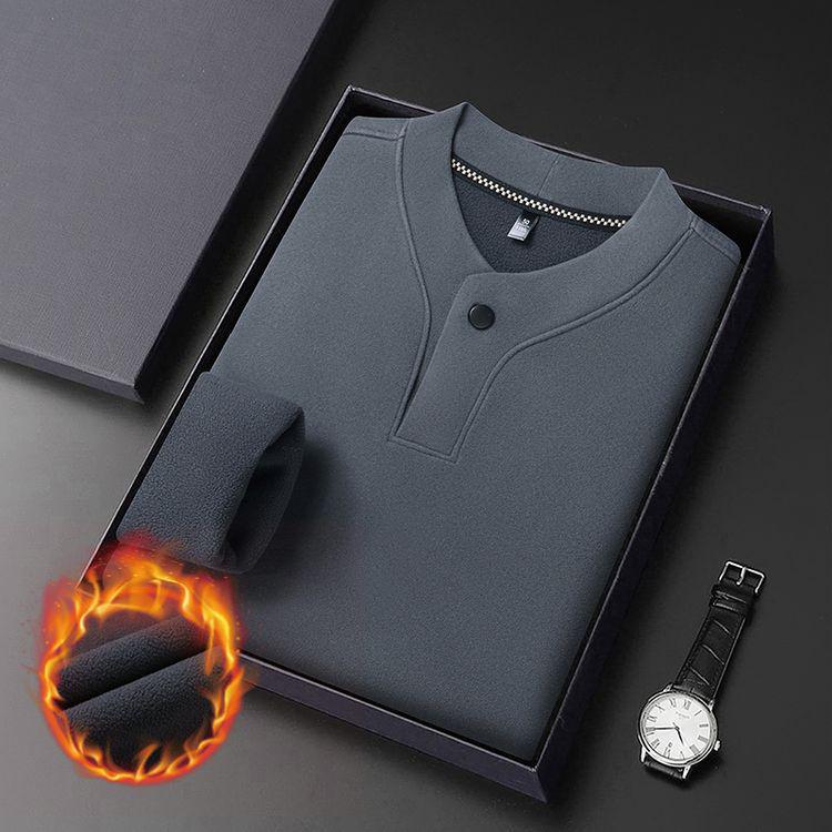 Men's Solid Color Fleece-Lined Sweatshirt, Winter Stand-Up Collar, Long-Sleeve Casual Base Layer.