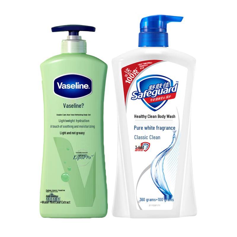 Vaseline Aloe Fresh Body Lotion & Pure White Shower Gel Bundle