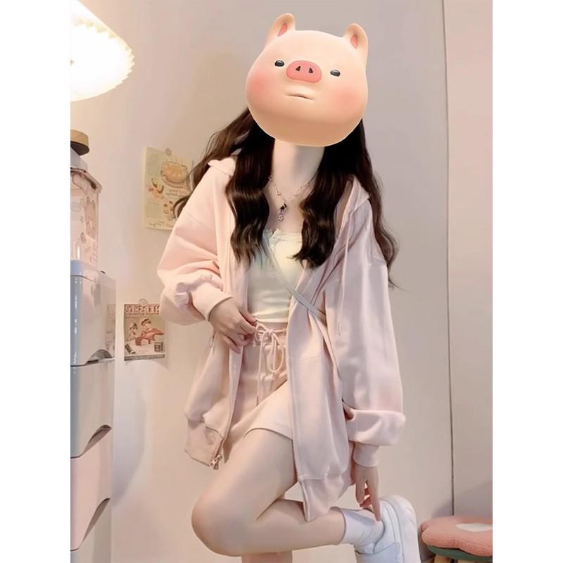 Women's Gray Sporty Hoodie and High-Waisted Skirt Set - Korean Style, Spring/Autumn 2026 Collection.