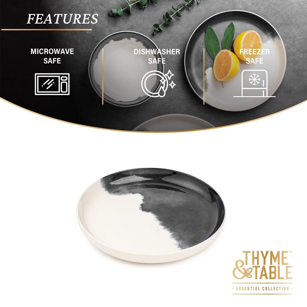 2 Pack Stoneware Salad Plate Microwave Dishwasher Oven Safe Round Abstract Grey Drip Collection Drip Pattern Home Kitchen Decor