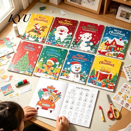 Holiday Theme Drawing Book for Students 8PCS Christmas Themed Coloring Book, Educational Activities Thickened Paper Fun Pages Parties Craft Supplies,