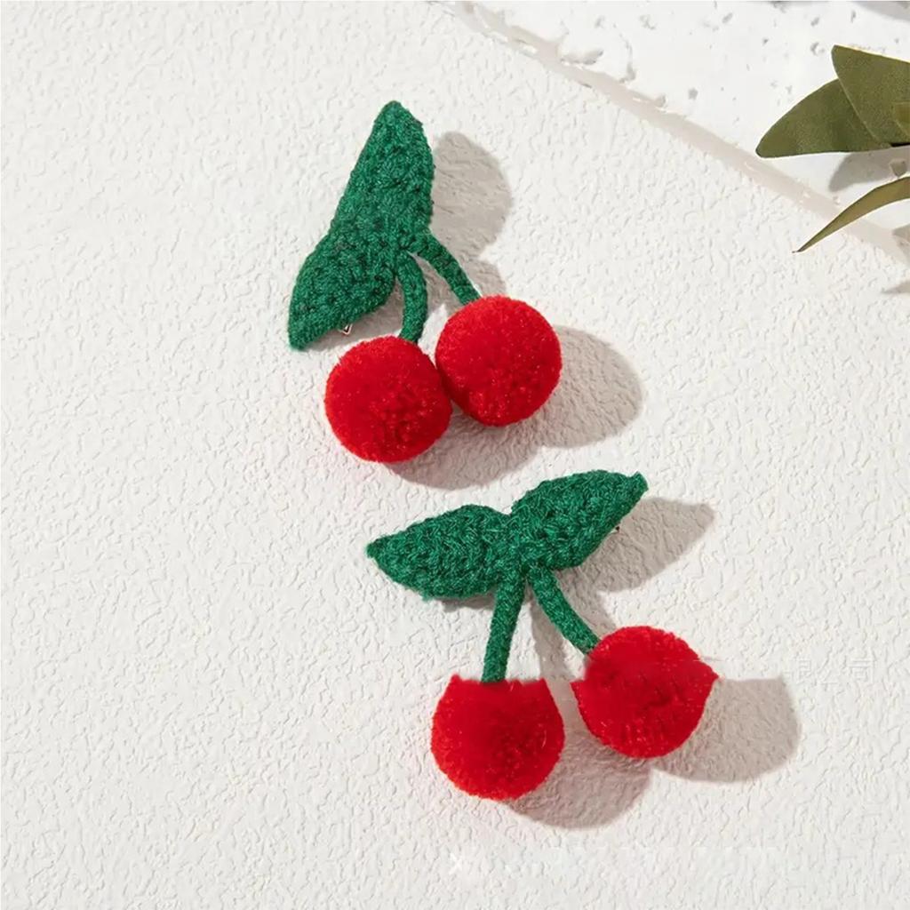 2Pcs Elegant Plush Cherry Hair Clip For Women Nonslip Barrettes Fashion Hairpin For Daily Use And Special Occasion
