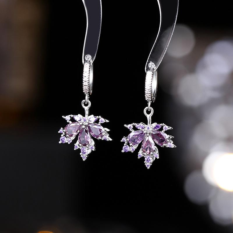 925 Silver Needle Flower Crystal Earrings, Korean Style High-End Zircon Studs, Sweet Dopamine Design for Women
