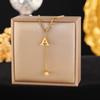 Minimalist Stainless Steel Tassel Necklace with 26-Letter Square Pendant
