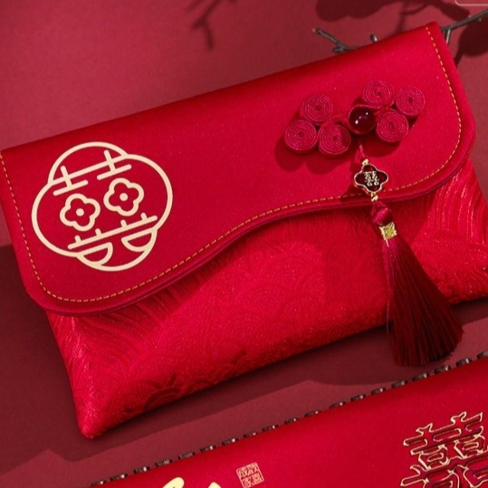 Traditional Red Envelope Multiple Patterns Best Wishes Money Pocket Handmade Embroidery Details Brocade Bag Blessing Ceremony