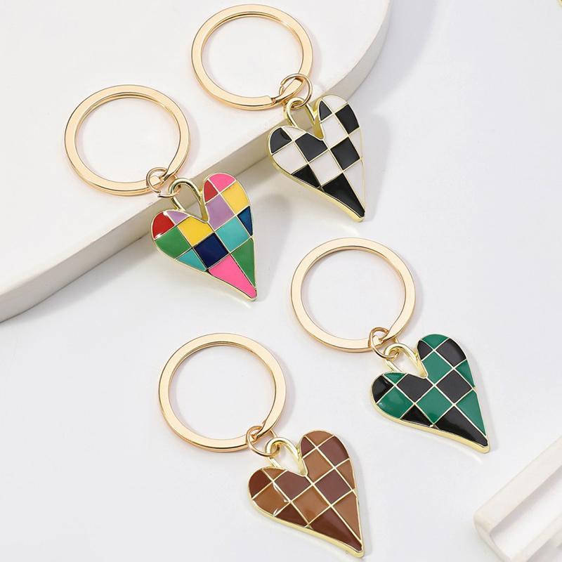 Cute Enamel Keychain Colorful Heart Key Ring Love Key Chains For Women Men Handbag Accessories Car Key DIY Handmade Zircon Gift