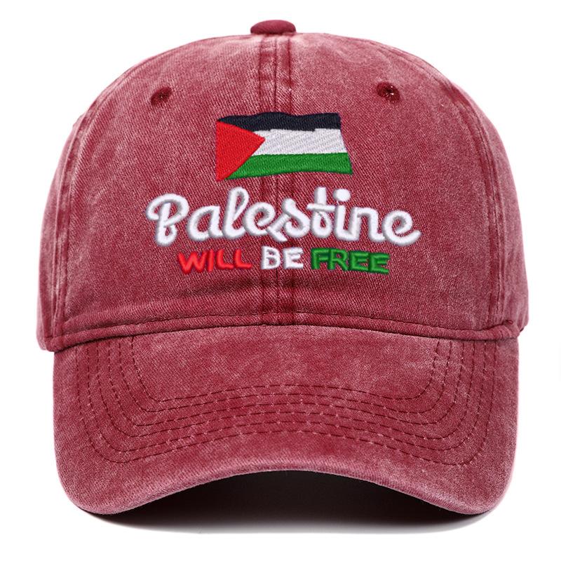 Free Palestine Embroidered Baseball Cap, Vintage Washed Dad Hat, Adjustable Political Sun Hat for Men Women