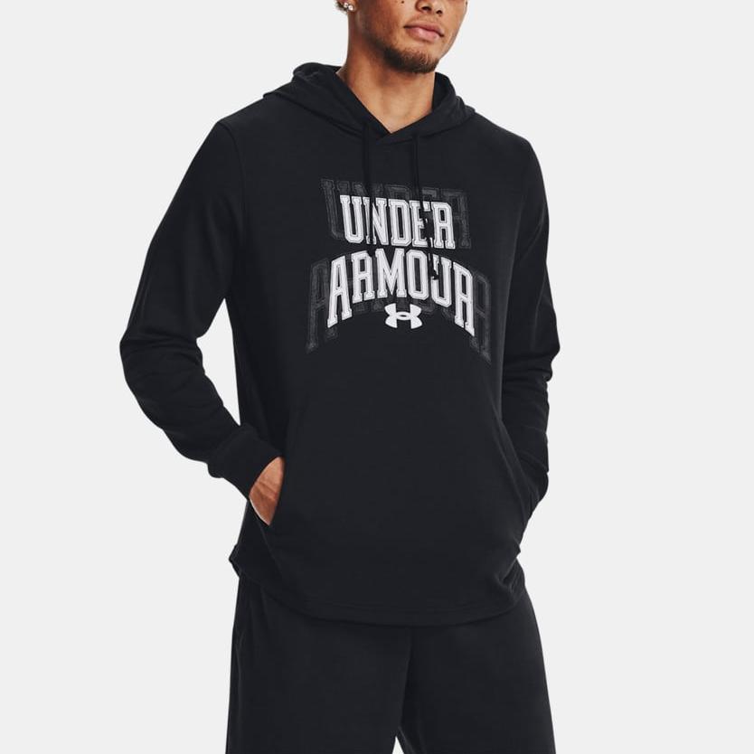 Under Armour Rival Letter Print Cotton Blend Hooded Training Sweatshirt Men Sweatshirt Black 1379766-001