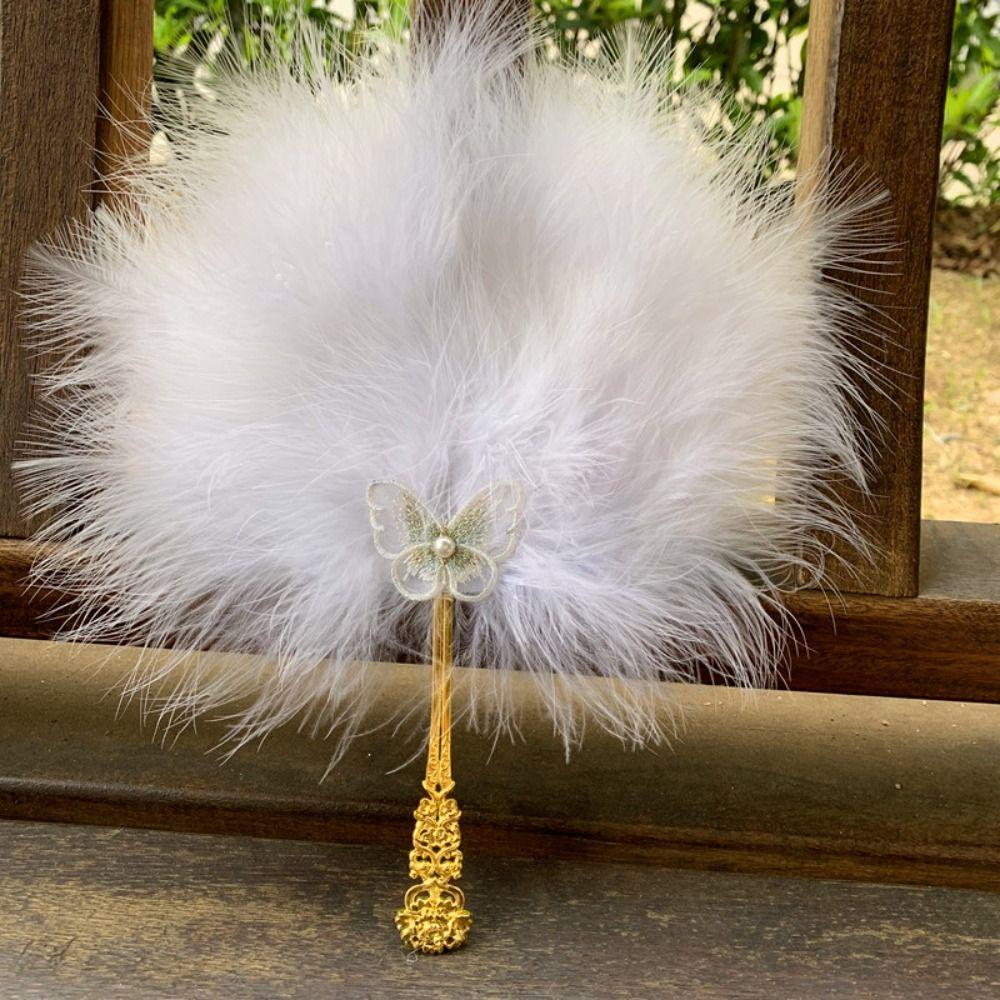Vintage with Tassels Fairy Feather Fan Colorful Fluffy Craft Fan Foldable Photo Prop Dance Hand Fan