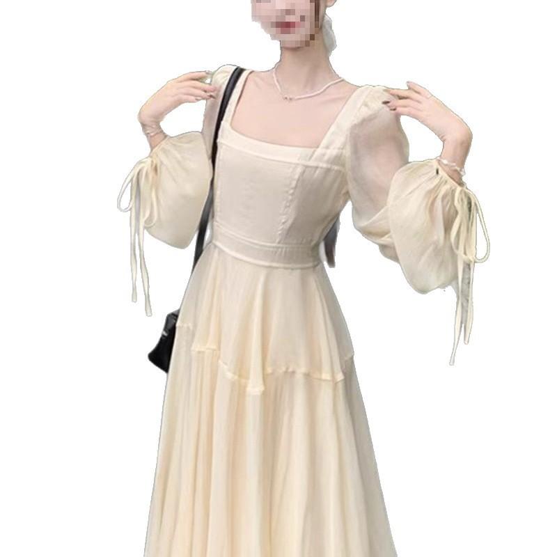 Minimalist Spring Korean Style Long Sleeve Dress With Mandarin Collar For Casual Wear