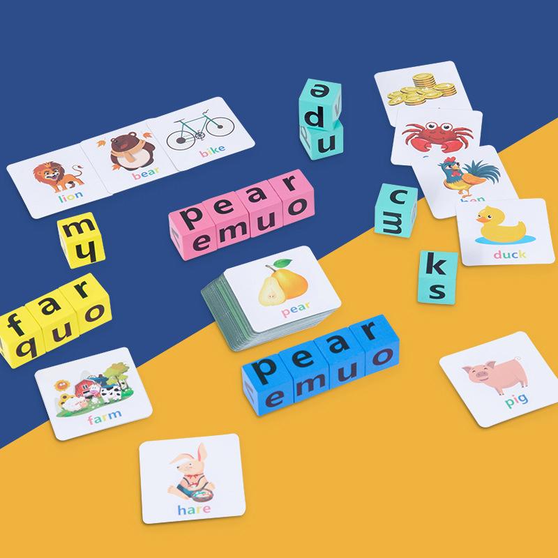 Children S Educational Toys Cvc Spelling Word Toys Baby Montessori English Cards Face Changing Magic Cube Building Blocks
