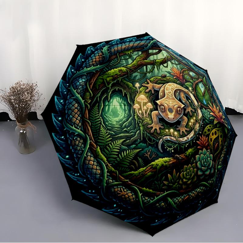 Forest Circle Pattern Umbrella, Portable and Foldable Design, 8 Ribs, a Casual Accessory for Halloween, Christmas, and Birthday Gifts.
