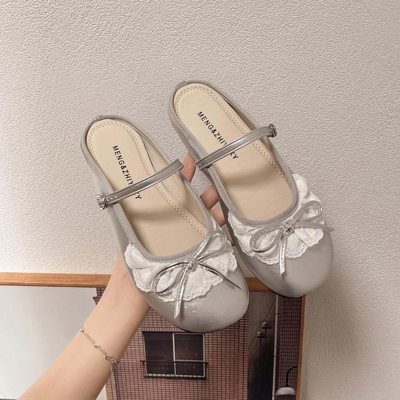 

Модные серебристые балетки на плоской подошве женские 2025 новые весенне-летние французского стиля с юбкой Мэри Джейн вечерние элегантные туфли 35